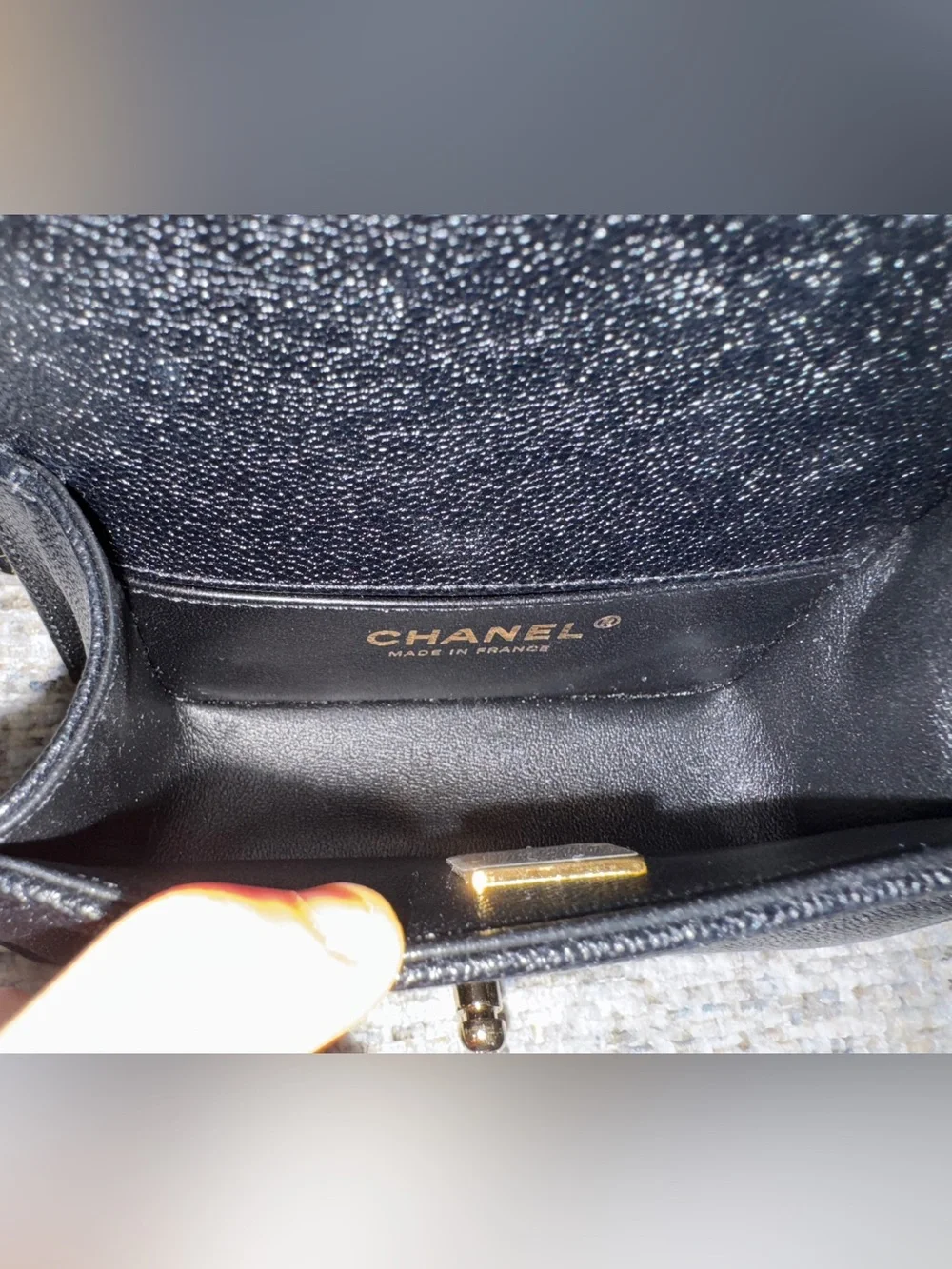 Chanel Black Mini Boy Bag Chevron Quilted Caviar Leather - Light Gold Chain